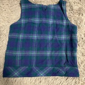 WOOL Sweater Vest- blue and green plaid pattern
